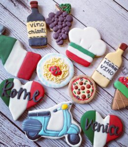 Italy trip cookies. travel custom cookies. Rome discoveries. 